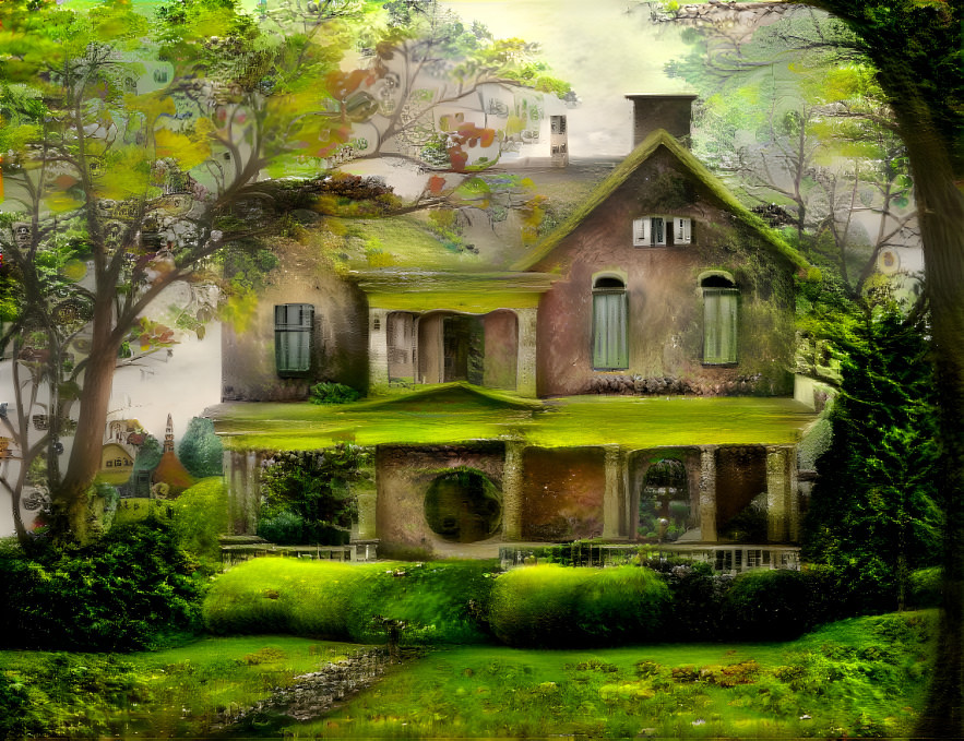 Landscape old house villa painting style 