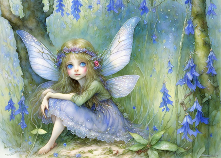 a tiny fairy with big blue eyes