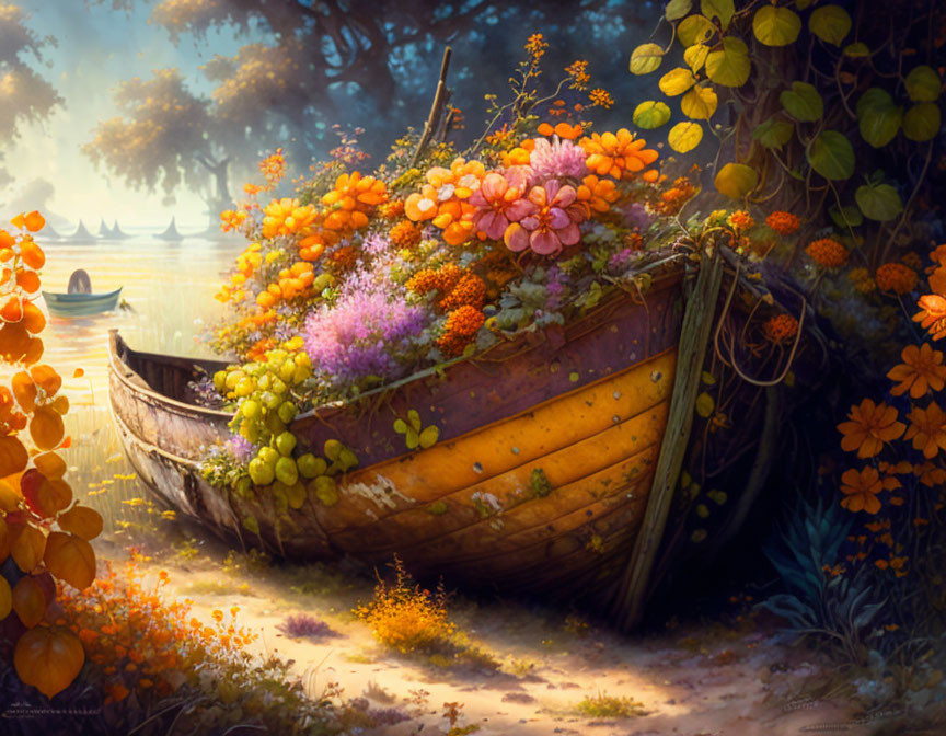 Altes Boot mit Blumenschmuck