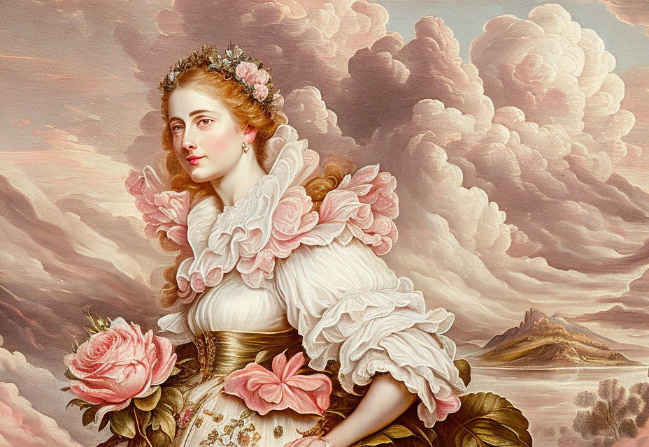 Pretty woman in barock clothing with roses