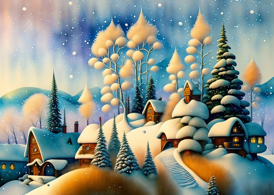 Winter landscape, village, snowfall, beautyful