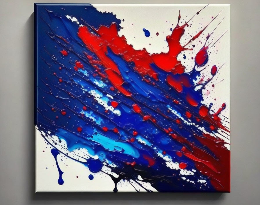 Dynamic Blue and Red Abstract Canvas Painting on White Background