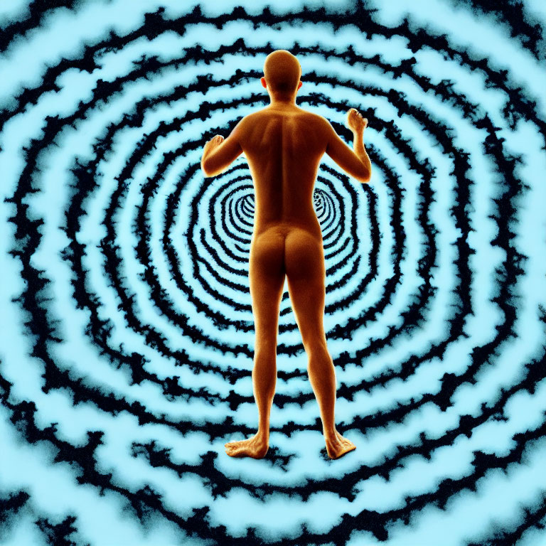 Human Figure with Flexed Arms in Psychedelic Circle Background