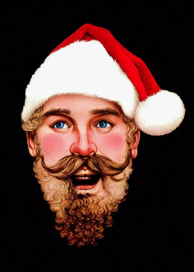 Illustration of Smiling Face with Santa Hat on Black Background