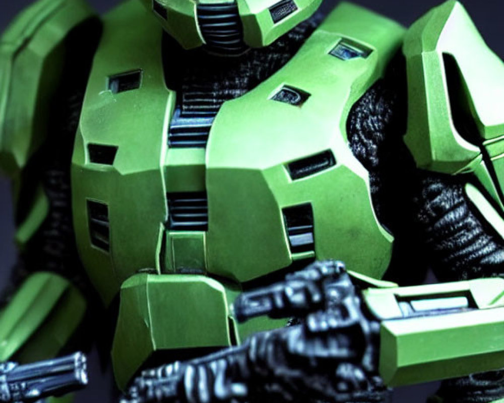 Detailed Green Armor Action Figure with Orange Visor