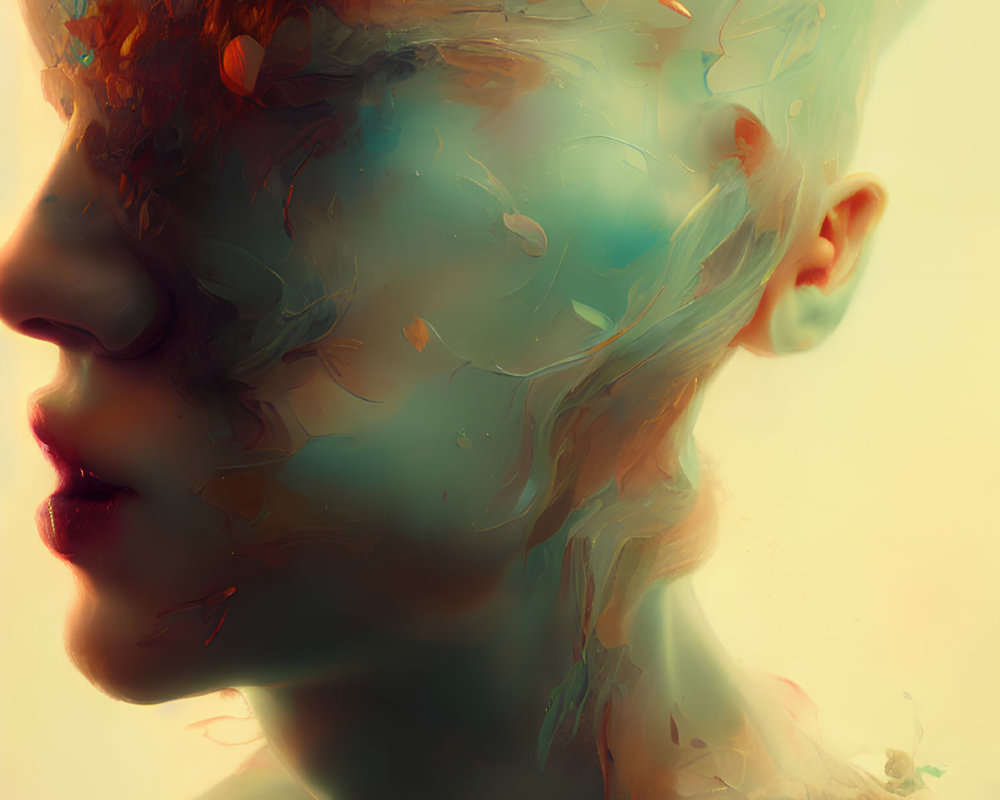 Abstract Profile Portrait with Vivid Colors and Textures