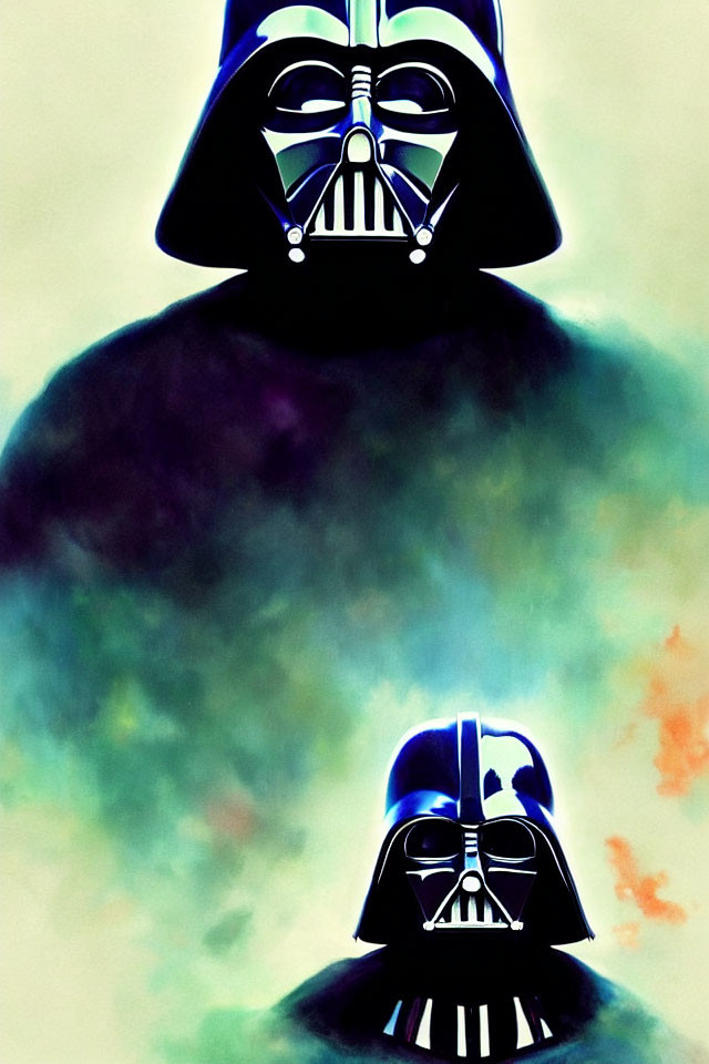 Darth Vader helmets in vibrant watercolor background