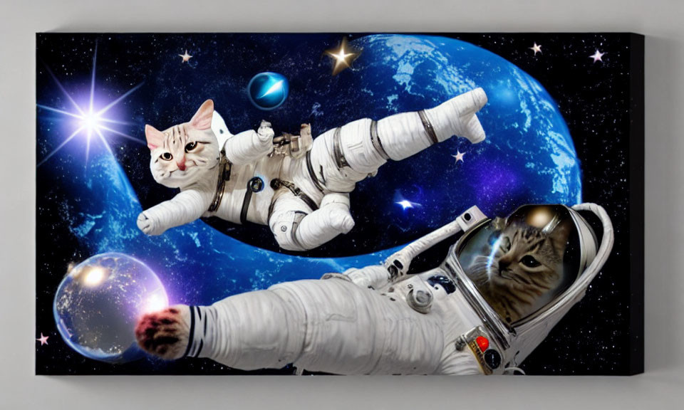 Canvas Art Print: Two Cats as Astronauts in Space