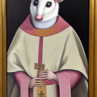 Religious-themed anthropomorphic mouse in gilded frame