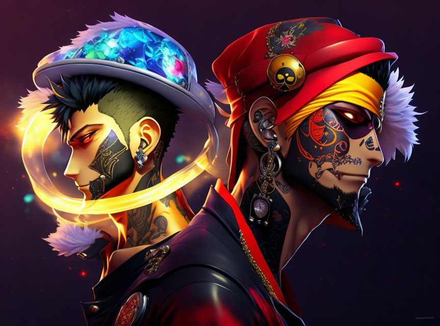 Stylized cosmic and pirate-themed characters with vibrant colors and intricate details