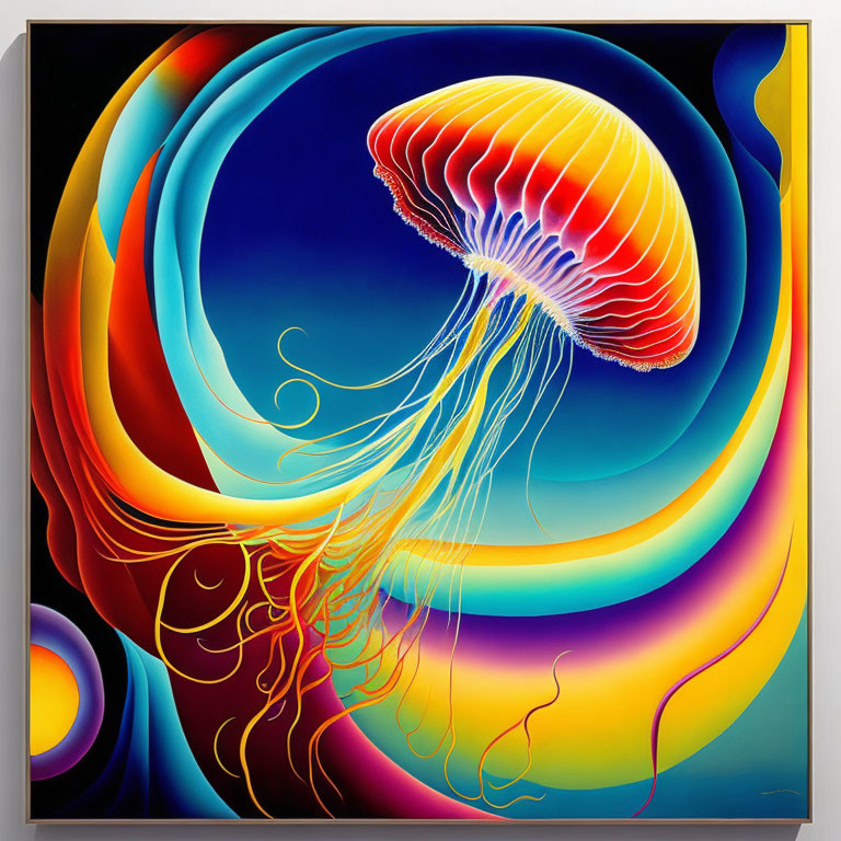 Colorful Jellyfish Painting with Swirling Background