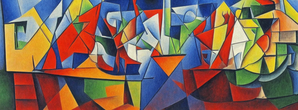 Colorful Cubist Painting with Bold Geometric Shapes