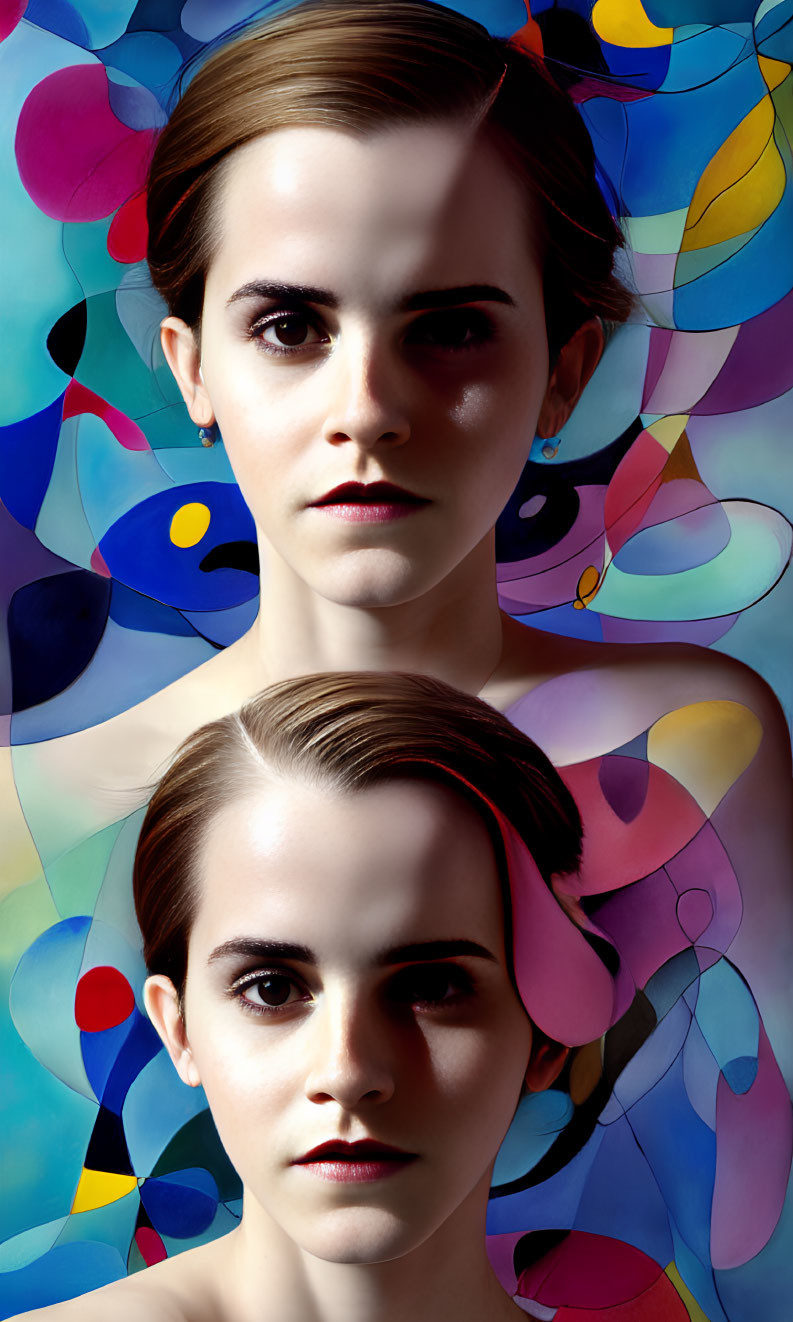 Portrait of Woman with Abstract Multicolored Background