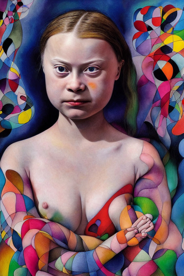 Blonde woman portrait against colorful background