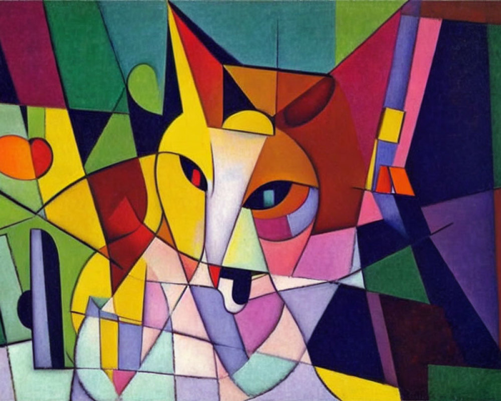 Colorful Cubist-Inspired Abstract Cat Art