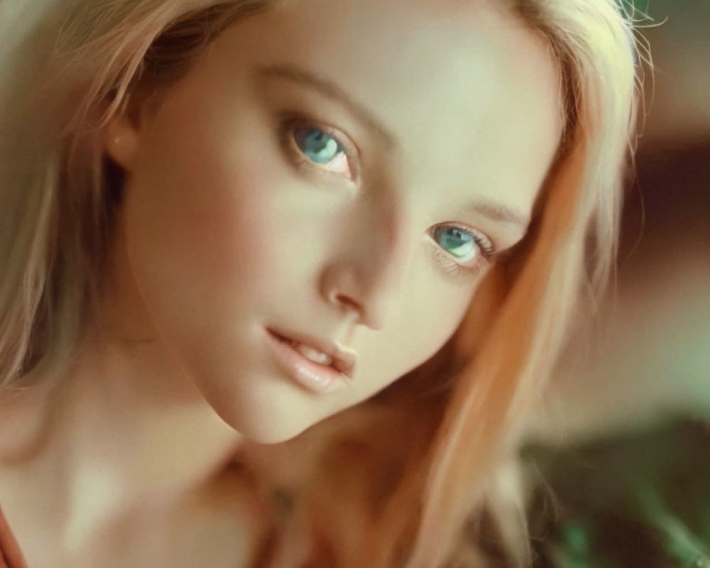 Portrait of a person with fair complexion, blue eyes, blonde hair, and contemplative expression