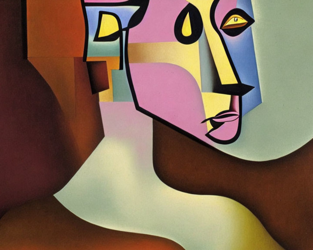 Vibrant Cubist Painting of Stylized Human Face