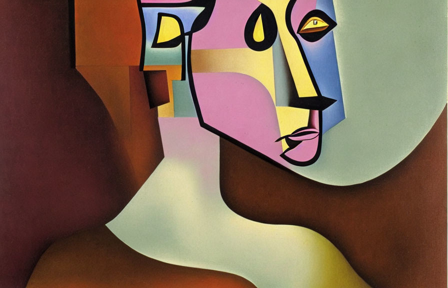 Vibrant Cubist Painting of Stylized Human Face