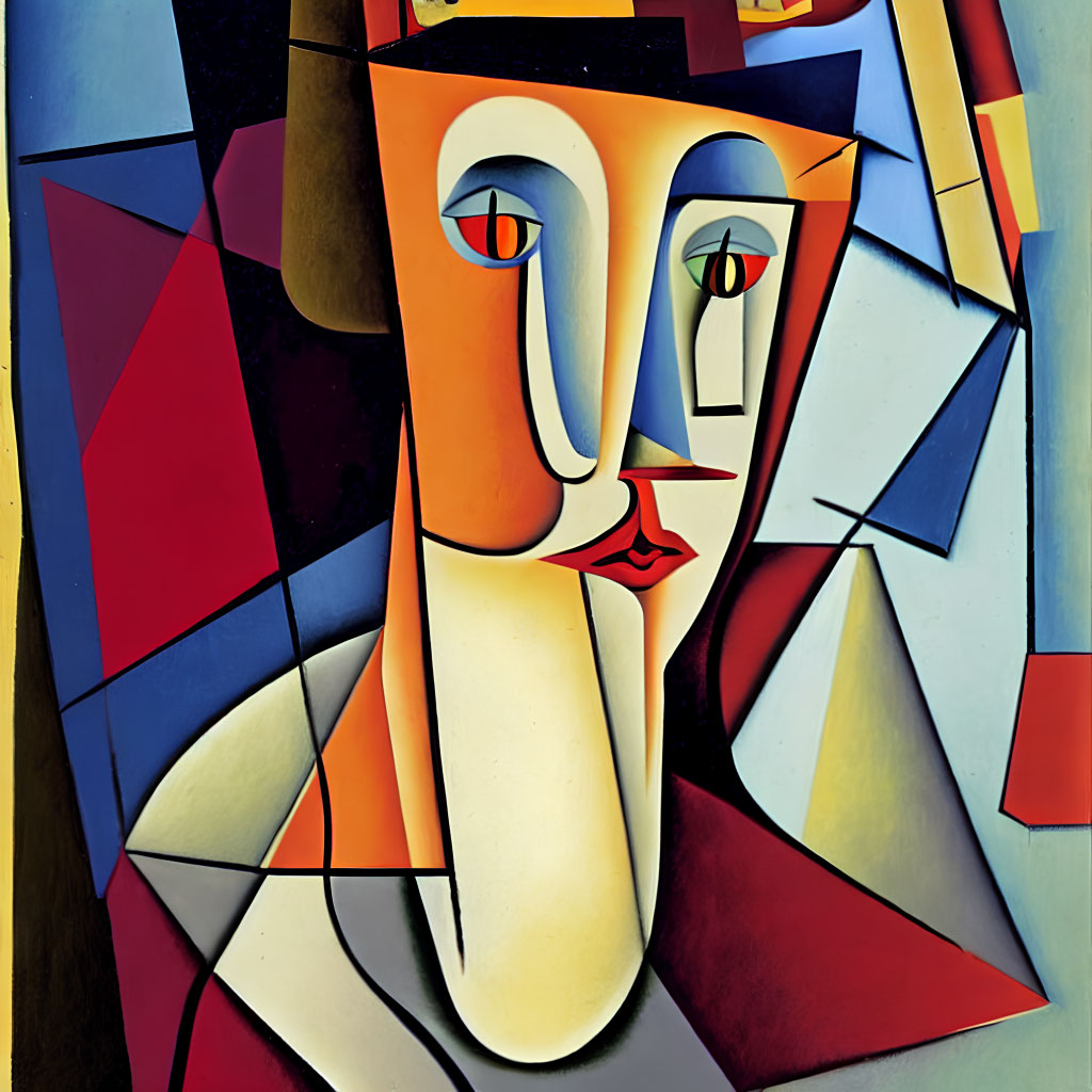 Colorful Cubist Painting of Stylized Female Face