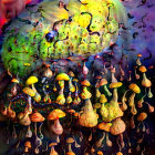 Vibrant Yellow and Orange Mushrooms on Dark Background