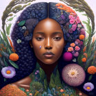 Colorful surreal digital artwork: Woman with cosmic motifs
