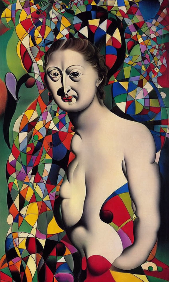 Colorful Surrealist Painting of Nude Female Figure
