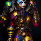 Elaborate Steampunk Costume with Colorful Makeup and Gadgets