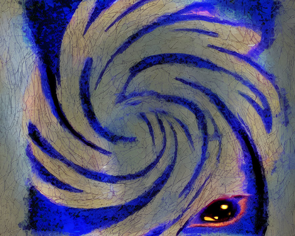 Abstract Blue and White Swirl Pattern with Red and Yellow Eye