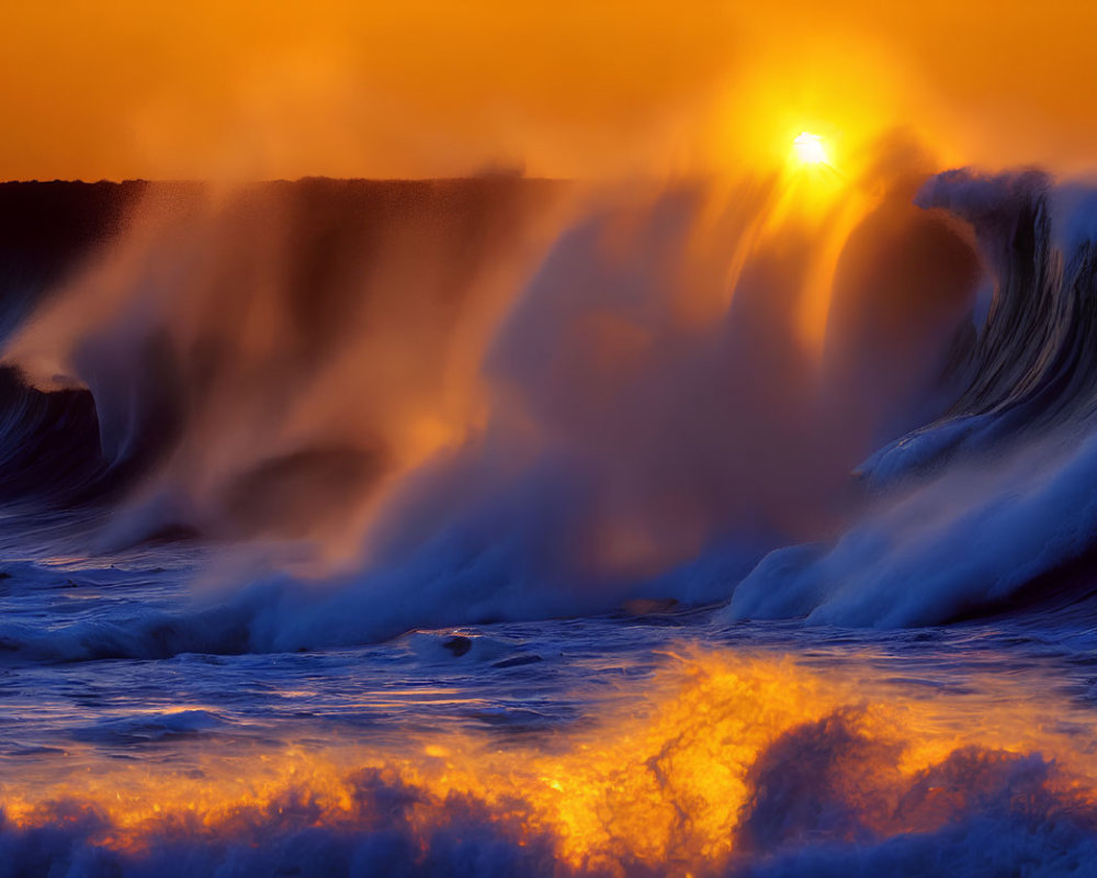 Scenic sunset over turbulent ocean waves