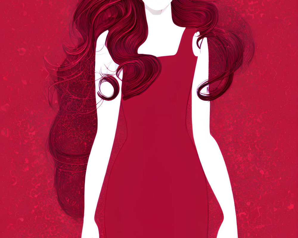 Stylized red-haired woman in sleek dress on monochromatic background