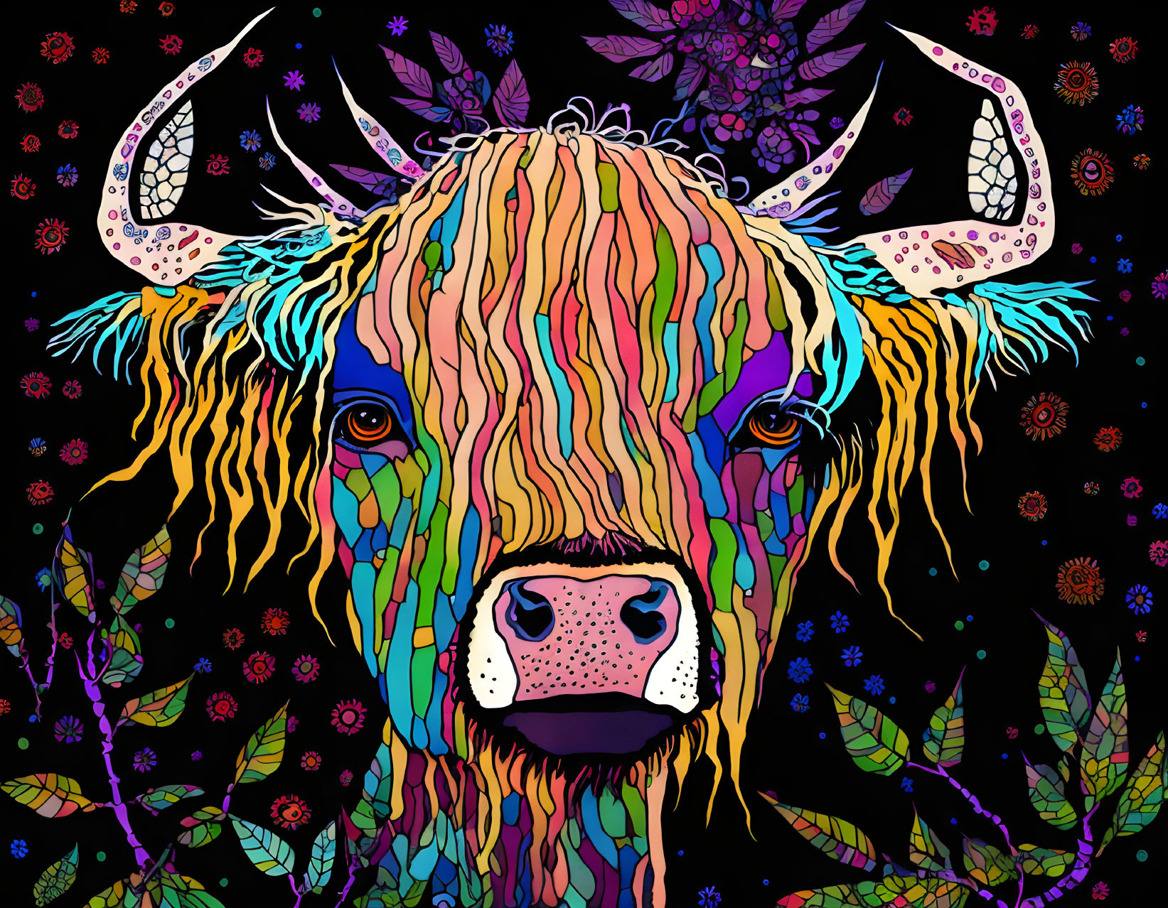 Psychedelic Highland Cow 