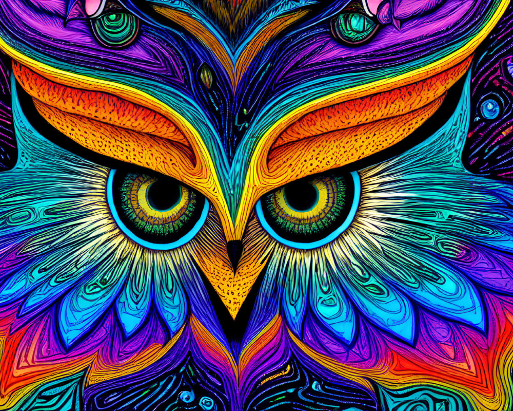 Colorful Owl Artwork with Psychedelic Palette & Detailed Patterns