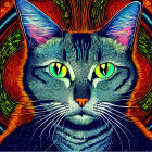 Colorful Psychedelic Cat Art with Mandala Background