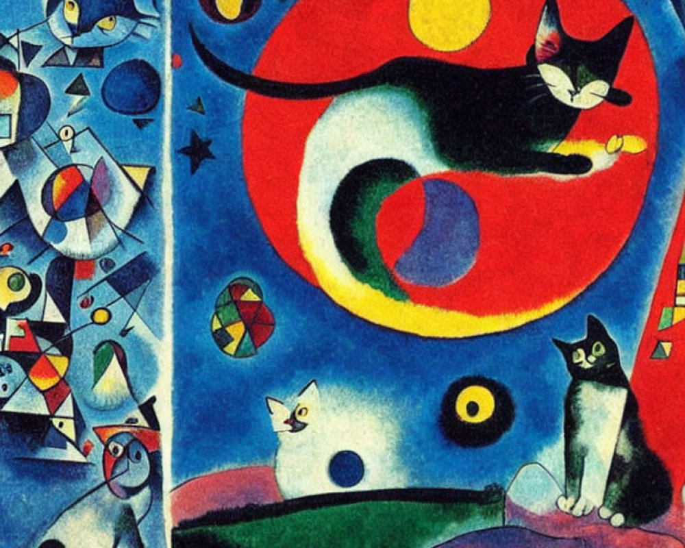Whimsical Cats in Vibrant Abstract Painting
