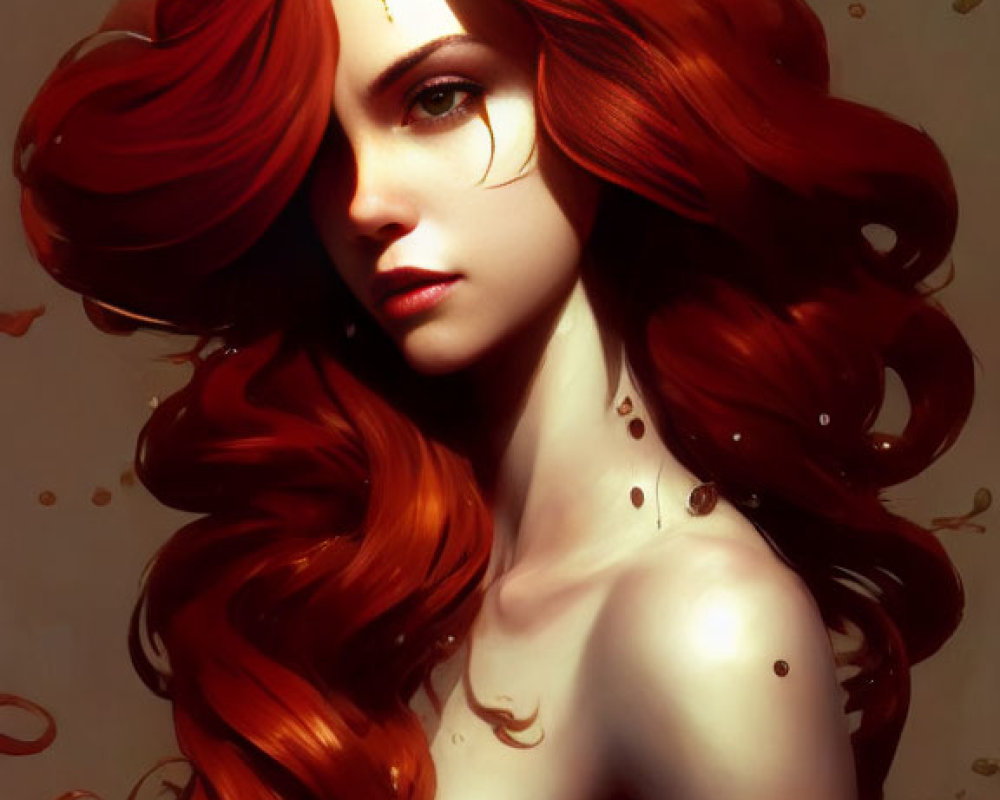 Woman with flowing red hair in digital artwork