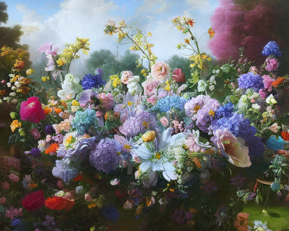 Colorful Floral Arrangement Against Dreamy Landscape