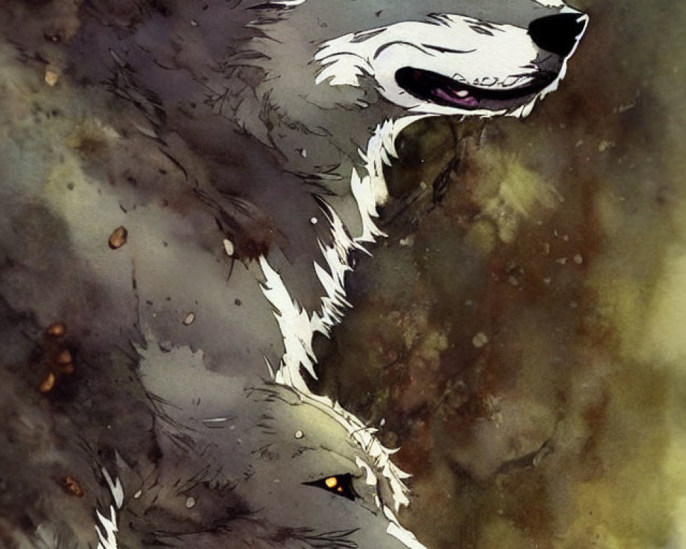 Illustrated wolves in watercolor-style with detailed background