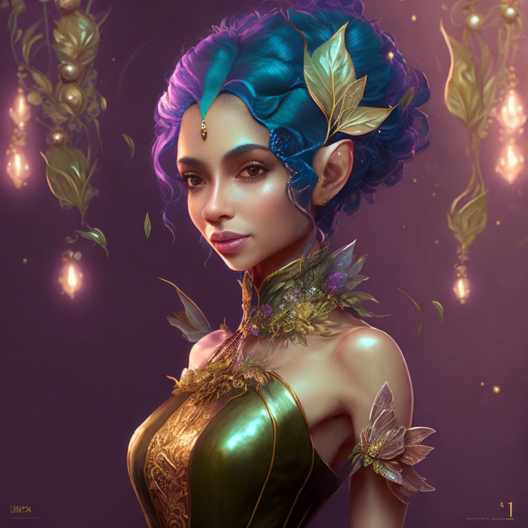 Female Figure Portrait with Blue Hair and Mystical Ambiance