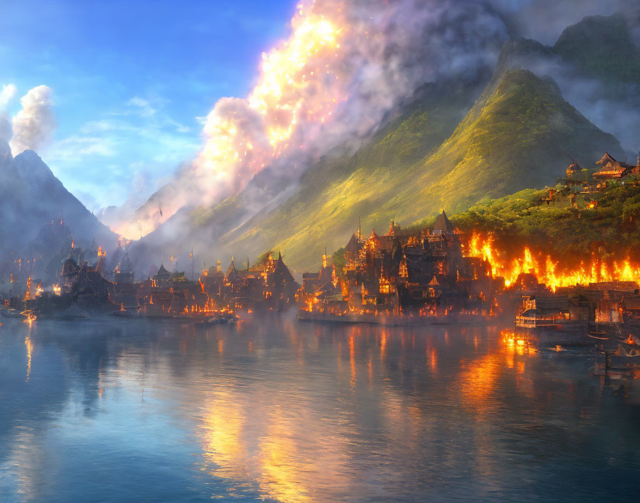 village in flammes