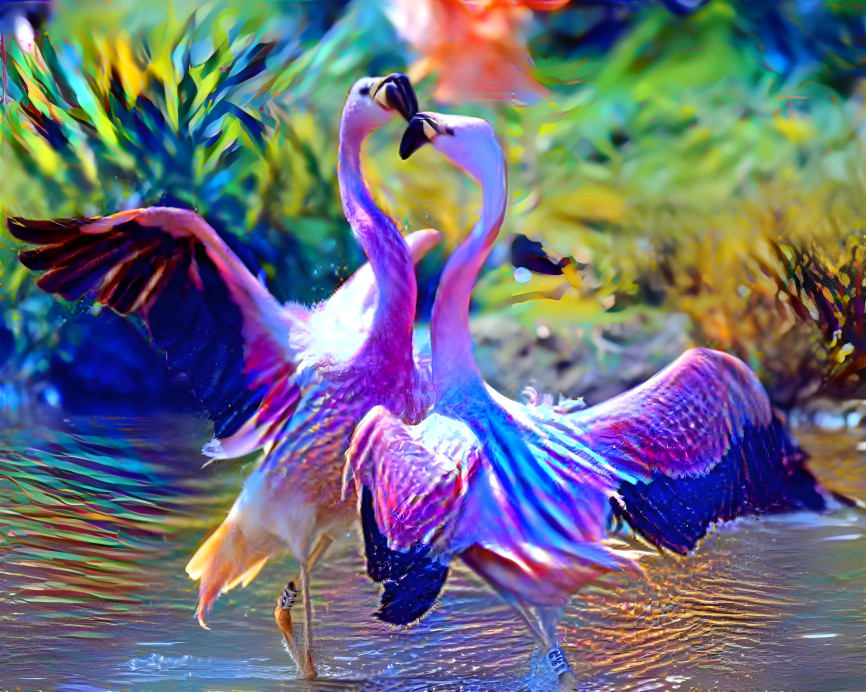 Flamingos dance