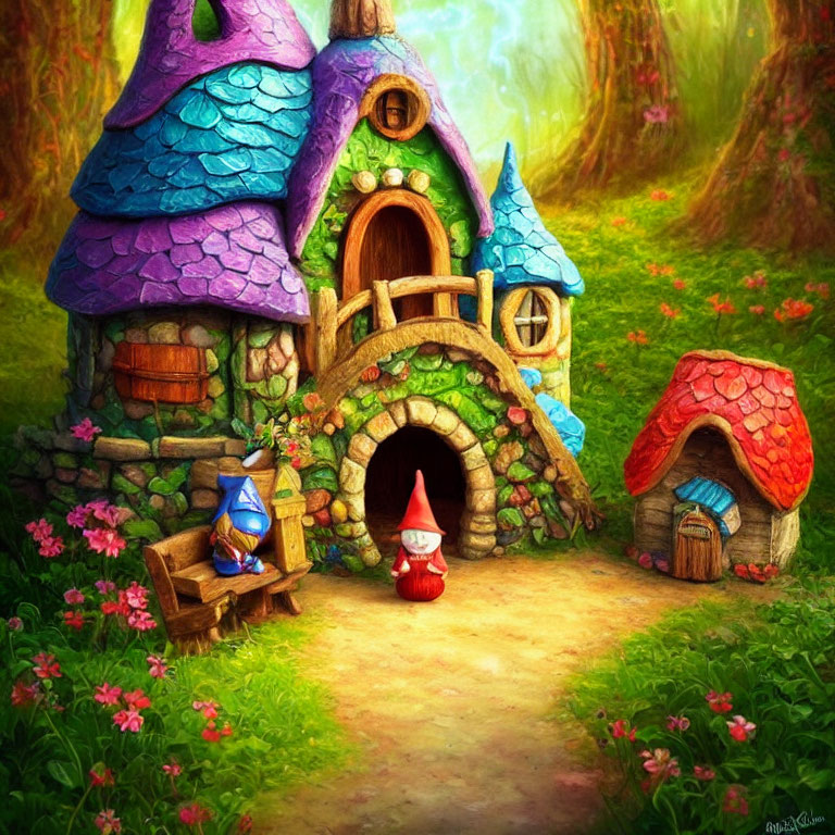 Colorful Fairytale Gnome Homes Illustration