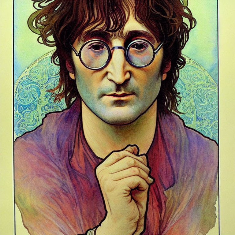 Vibrant portrait of man in round glasses and tie-dye shirt