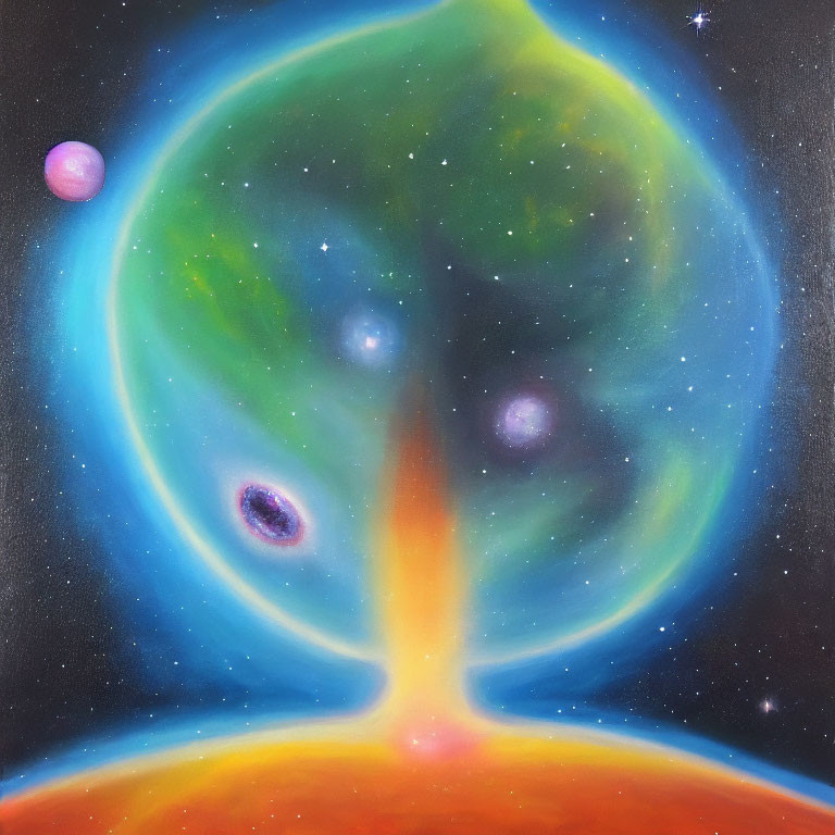 Colorful Cosmic Painting of Nebula with Stars and Planets