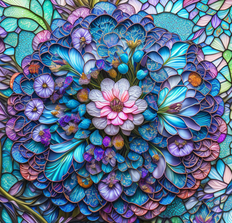 Colorful Floral Mandala Artwork with Mosaic Texture