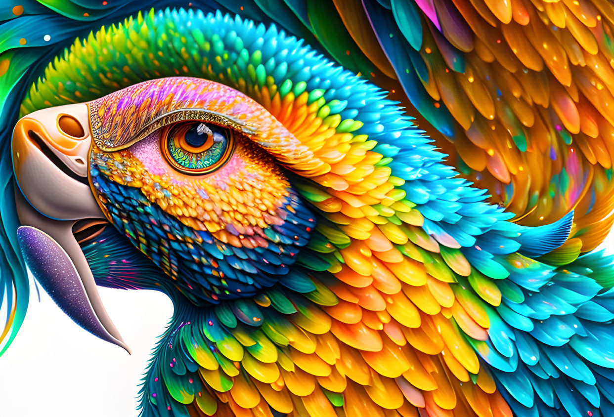 Colorful Parrot Close-Up Illustration with Detailed Textures