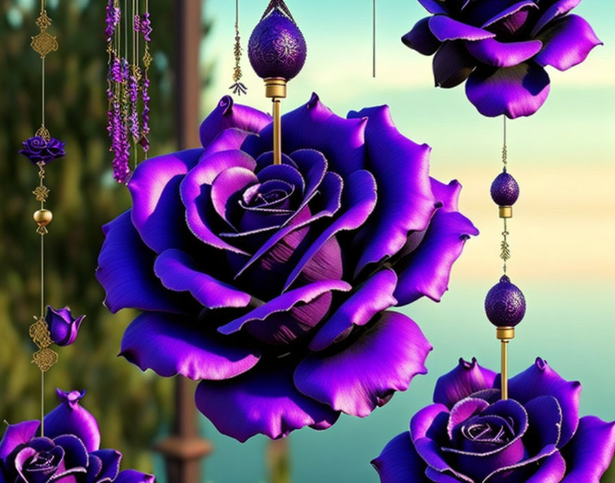 Vivid Purple Rose with Water Droplets on Bokeh Background