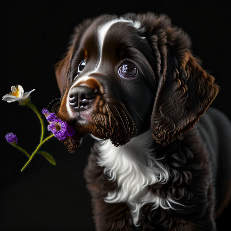 Just a puppy and his flower