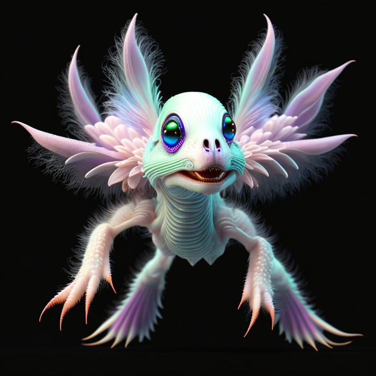 Feathered-winged creature with wide smile and large eyes
