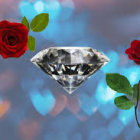 Digital Image: Blue Diamond Ring with Red Roses on Blurred Background