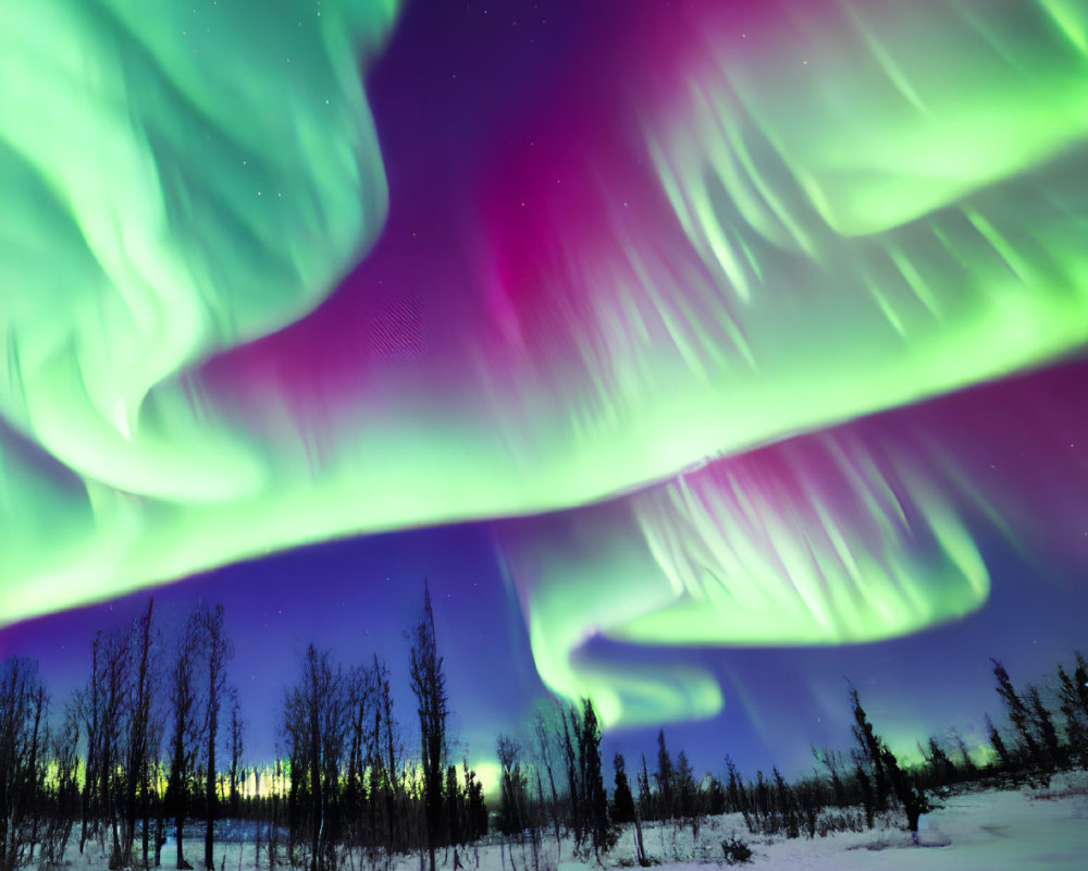 Colorful Aurora Borealis Illuminates Snowy Landscape
